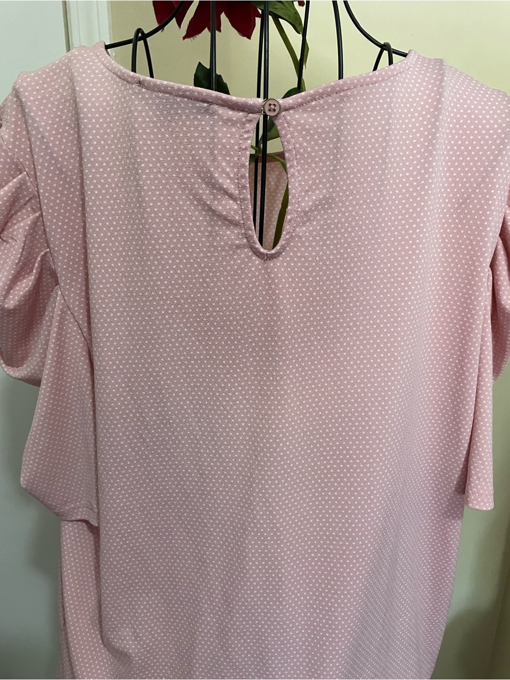 Blush Pink Puff Sleeve Dot Blouse - Picture 6 of 9